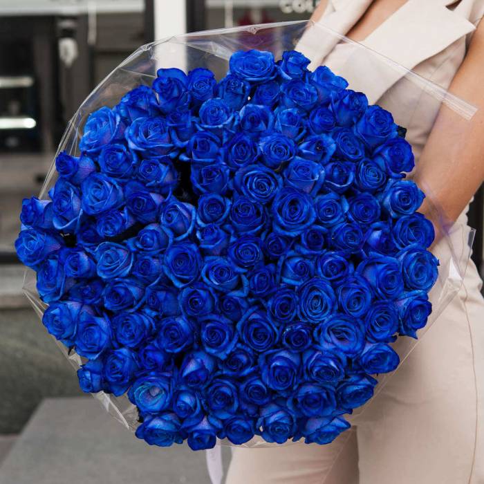 101 синяя роза в букете R378