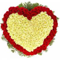 Букет роз в виде сердца, 301 шт, красные и белые R100